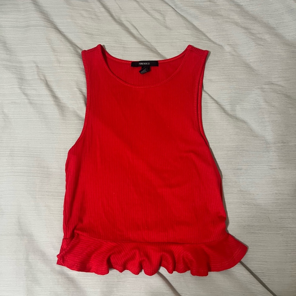 Forever 21 Red Tank Top with Ruffle Hem